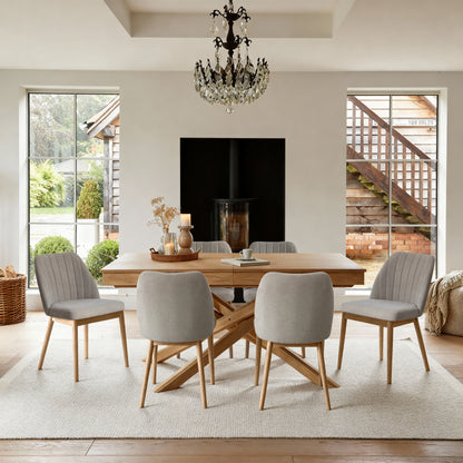 Amelia Whitewash Extending Dining Table Set - 6 Seater - Chloe Soft Beige Dining Chairs - Whitewash Oak Legs - Laura James 