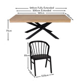 Amelia Whitewash Extendable Dining Table Set - 6 Seater - Mabel Black Spindle Back Chairs - Black Legs