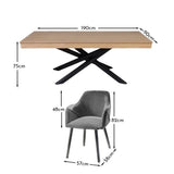 Amelia Whitewash Dining Table Set - 6 Seater - Freya Grey Carver Chairs - Black Legs