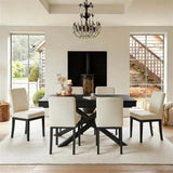 Amelia Black Extending Dining Table Set - 6 Seater - Nolan Boucle Dining Chairs - Black Oak Legs - Laura James 