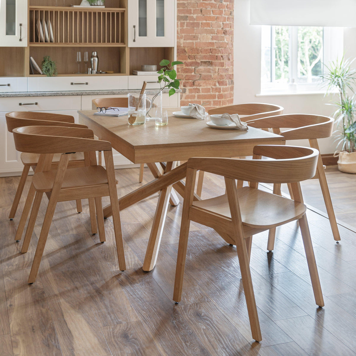 Oa Table Amelia 6 Seat Oak Dining Table Set - Oak Armchairs - Laura James