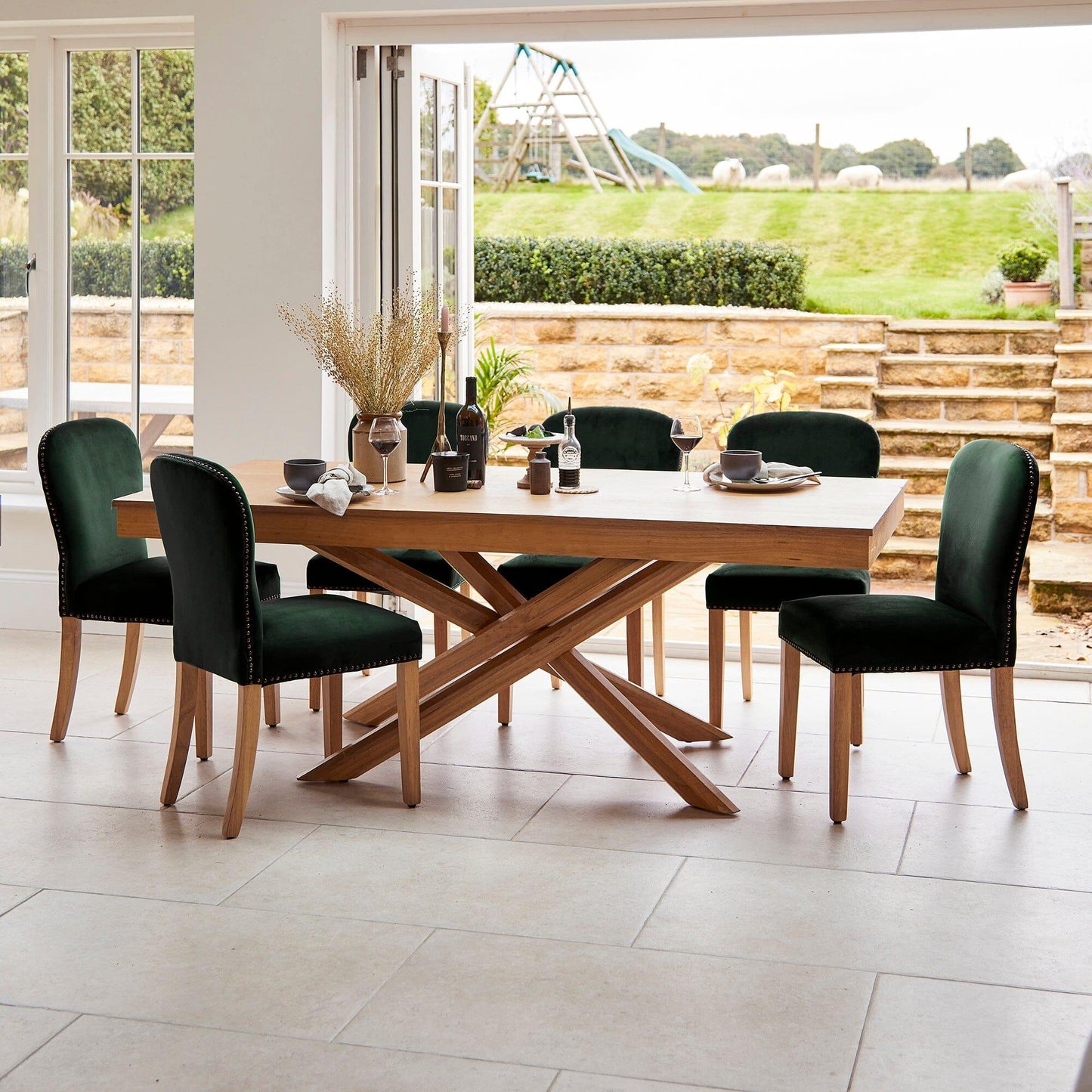 Amelia Oak Extending Dining Table Set - 6 Seater - Edward Green Dining Chairs with Light Oak Legs - Laura James