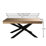 Amelia Oak Wood Dining Table - Extendable - Black Legs