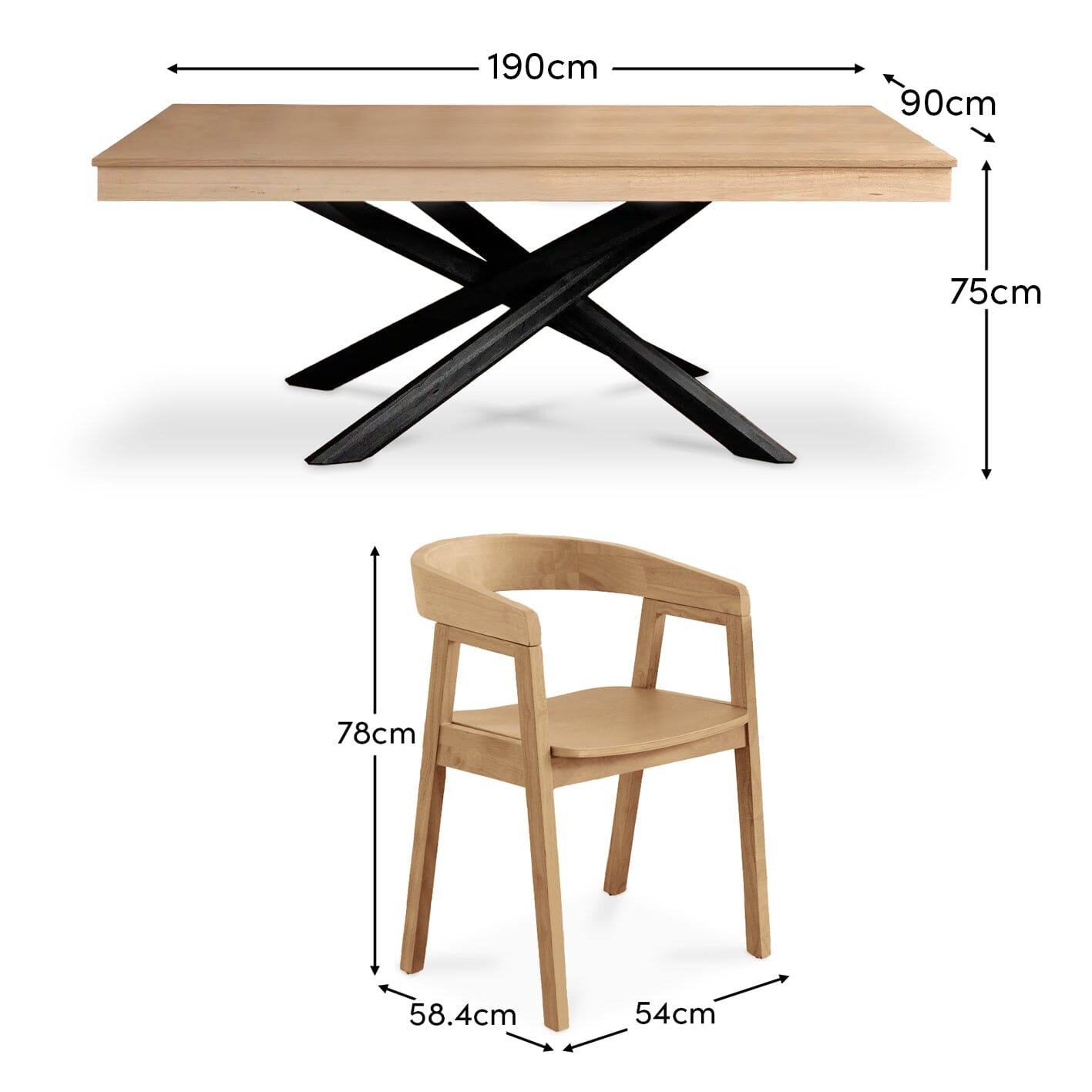 Amelia Pale Oak Dining Table Set with Black Legs - 6 Seater - Pale Oak Armchairs - Laura James
