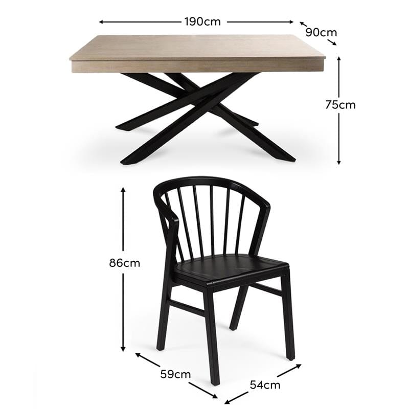 Amelia Whitewash Dining Table Set - 6 Seater - Black Spindle Back Chairs - Black Legs - Laura James