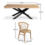Amelia Pale Oak Dining Table Set with Black Legs - 6 Seater - Mabel Pale Oak Spindle Back Chairs - Laura James