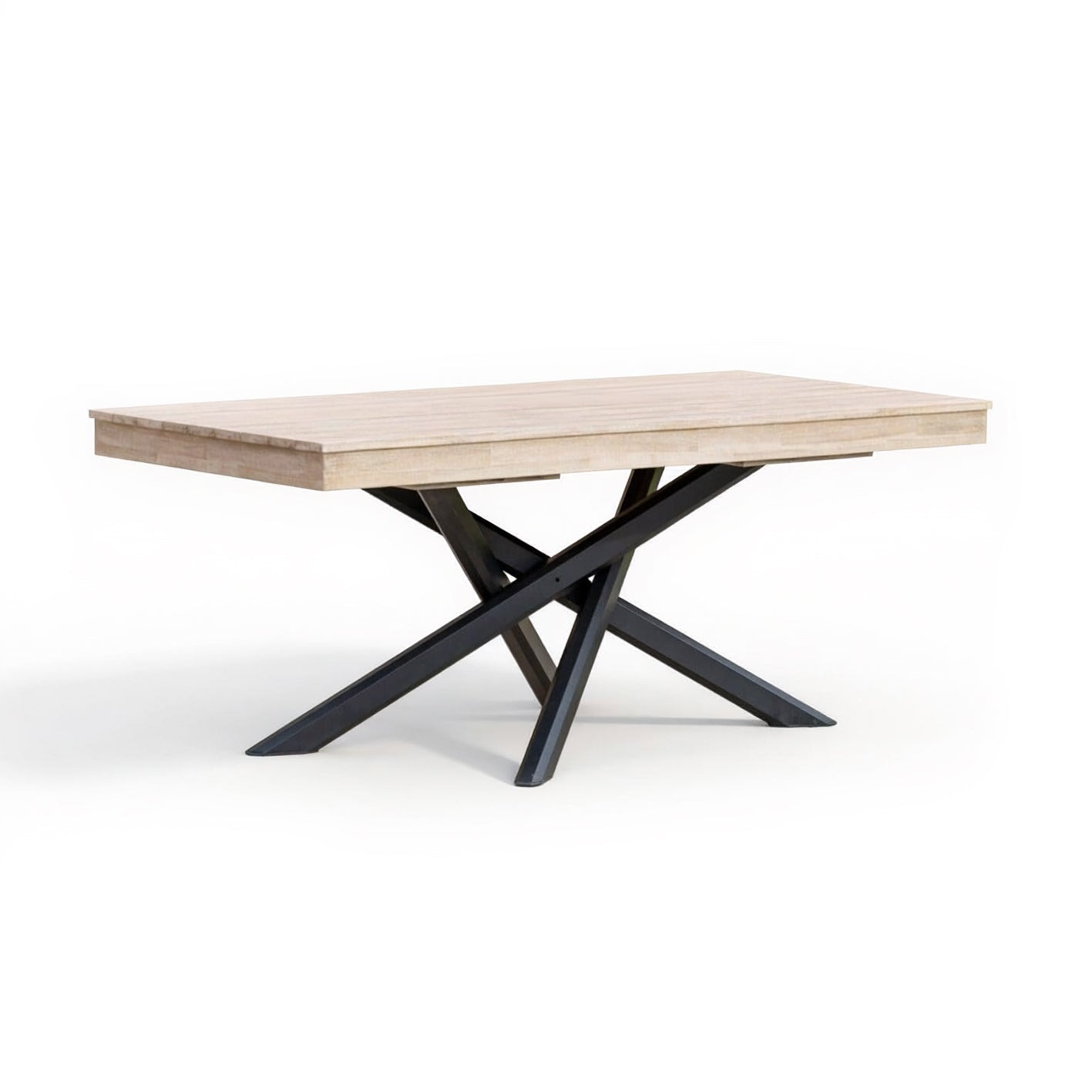Amelia Outdoor Dining Table in Light Brushed Acacia Wood with Black Metal Legs - Laura James 