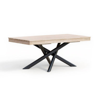 Amelia Outdoor Dining Table in Light Brushed Acacia Wood with Black Metal Legs - Laura James 