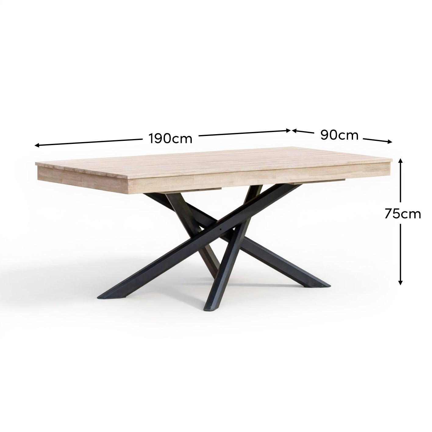 Amelia Outdoor Dining Table in Light Brushed Acacia Wood with Black Metal Legs - Laura James 