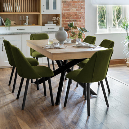 Amelia Whitewash Dining Table Set - 6 Seater - Freya Fern Green Dining Chairs - Black Legs - Laura James 
