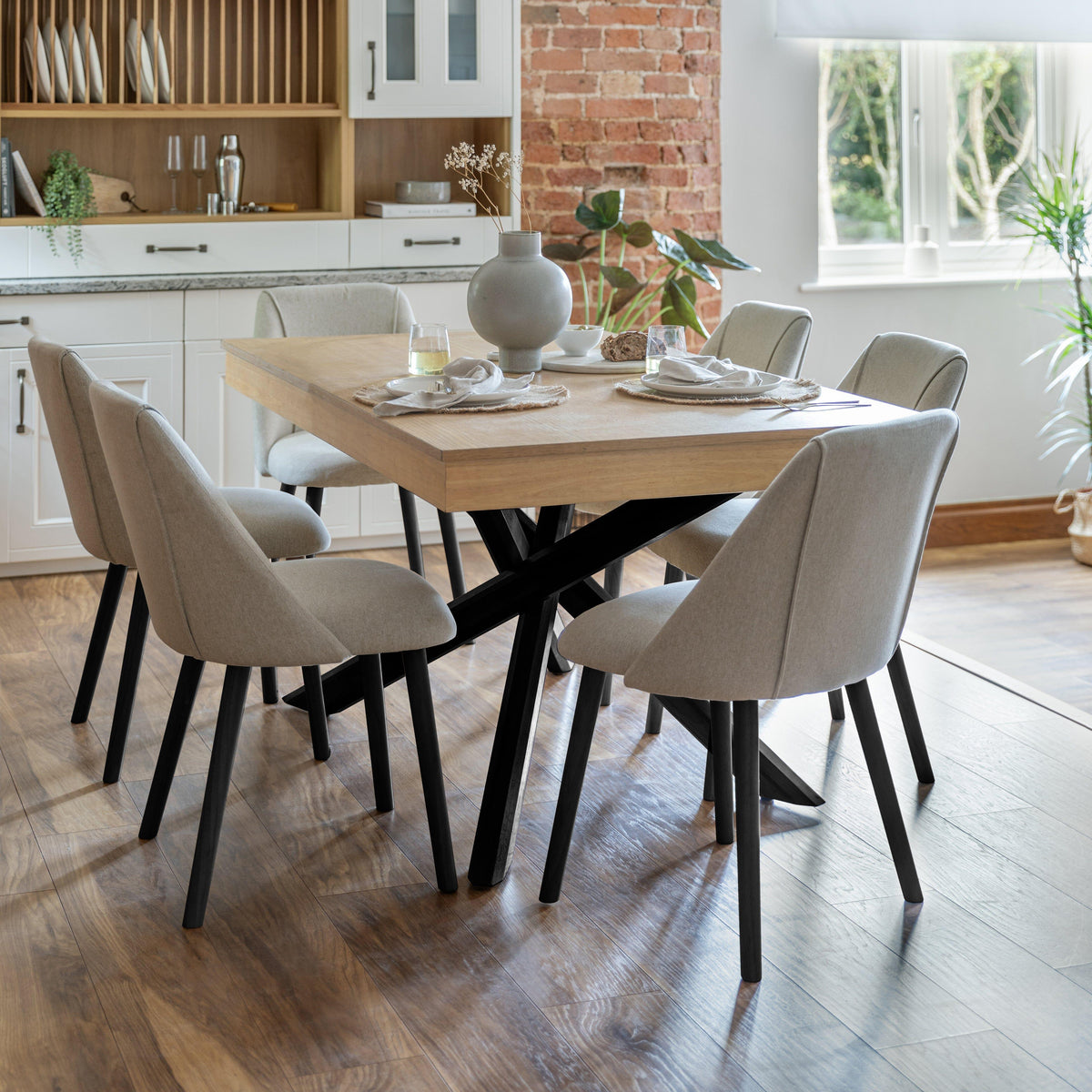 Amelia Whitewash Dining Table Set - Oatmeal Dining Chairs - Laura James