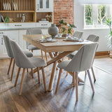 Amelia Whitewash Extendable Dining Table Set - 6 Seater - Fern Fossil Dining Chairs with Whitewash Legs - Laura James