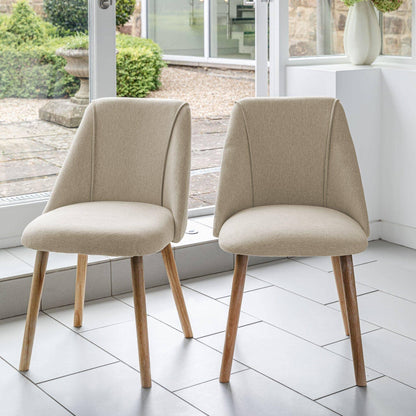 Amelia Whitewash Extendable Dining Table Set - 6 Seater - Freya Oatmeal Dining Chairs With Oak Legs - Laura James