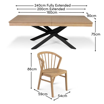 Amelia Whitewash Extendable Dining Table Set - 6 Seater - Mabel Pale Oak Spindle Back Chairs