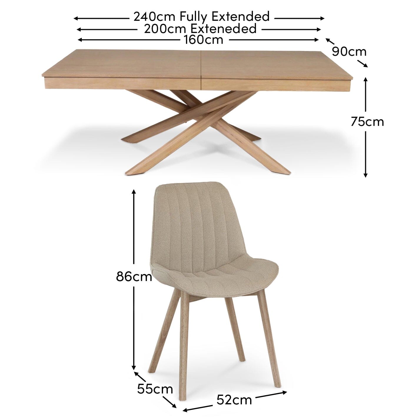 Amelia Whitewash Extending Dining Table Set - 6 Seater - Bella Light Beige Boucle Dining Chairs - Whitewash Legs - Laura James
