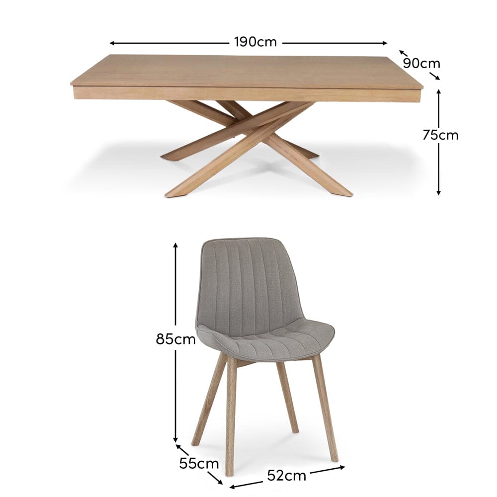 Amelia Whitewash Dining Table Set - 6 Seater - Bella Cloud Grey Dining Chairs - Whitewash Legs - Laura James