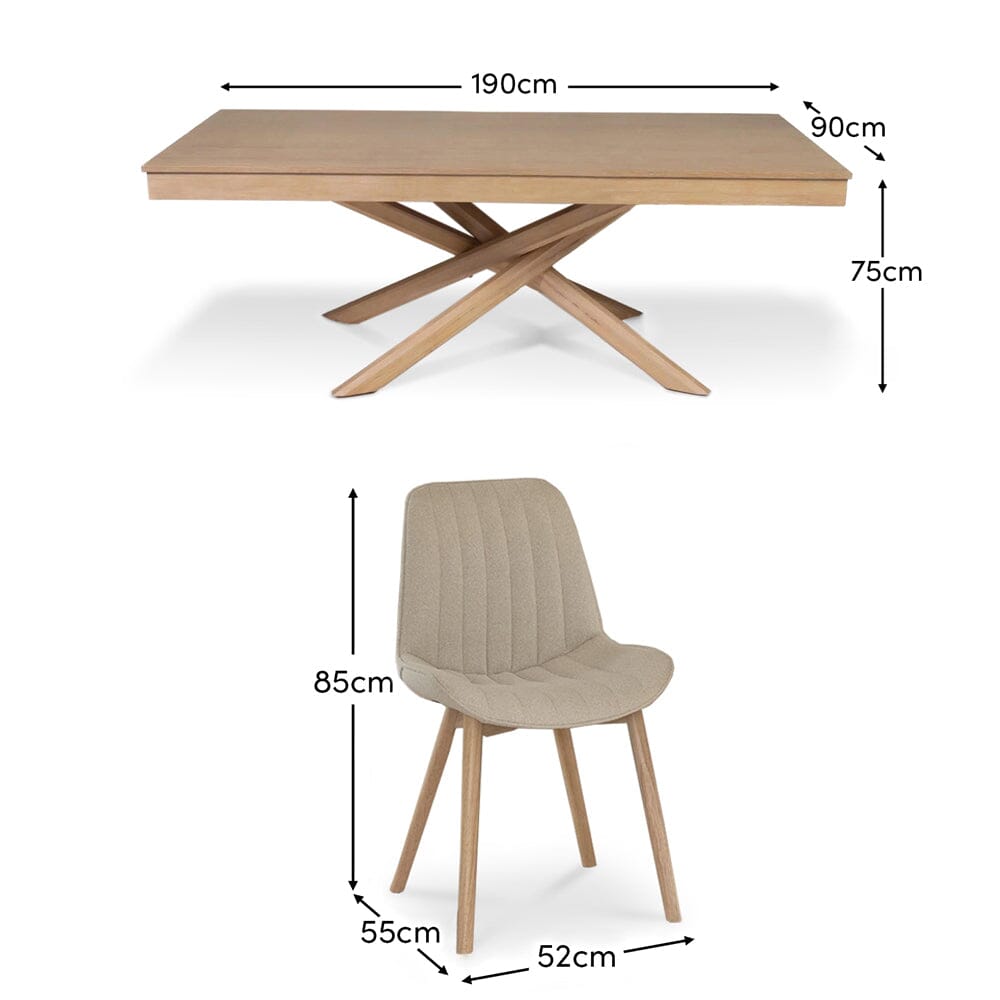 Amelia Whitewash Dining Table Set - 6 Seater - Bella Light Beige Boucle Dining Chairs - Whitewash Legs - Laura James