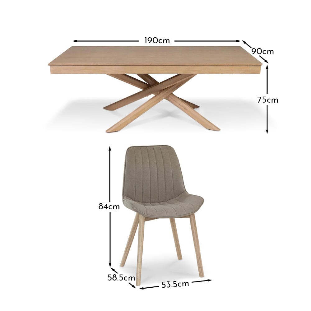 Amelia Whitewash Dining Table Set - 6 Seater - Bella Soft Beige Dining Chairs - Whitewash Legs - Laura James