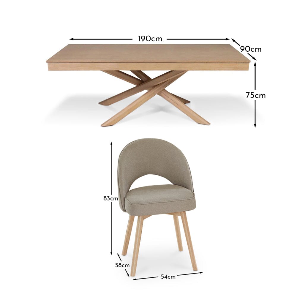 Amelia Whitewash Dining Table Set - 6 Seater - Marilyn Soft Beige Dining Chairs - Whitewash Legs - Laura James
