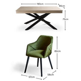 Amelia Whitewash Dining Table Set - 6 Seater - Freya Fern Green Carver Chairs - Black Legs - Laura James 