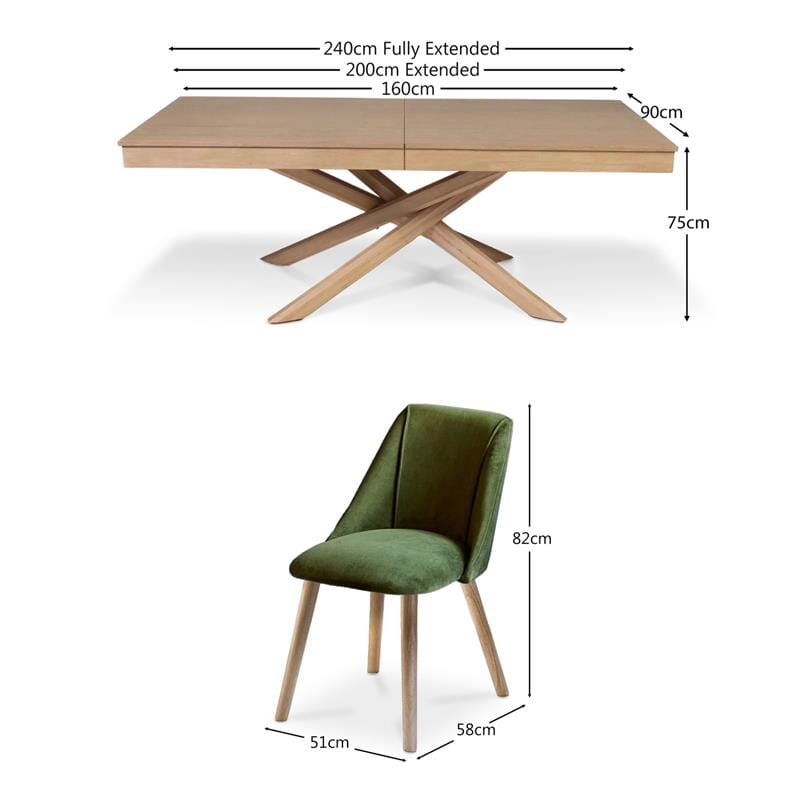 Amelia Whitewash Extendable Dining Table Set - 6 Seater - Freya Fern Green Dining Chairs - Whitewash Legs - Laura James 