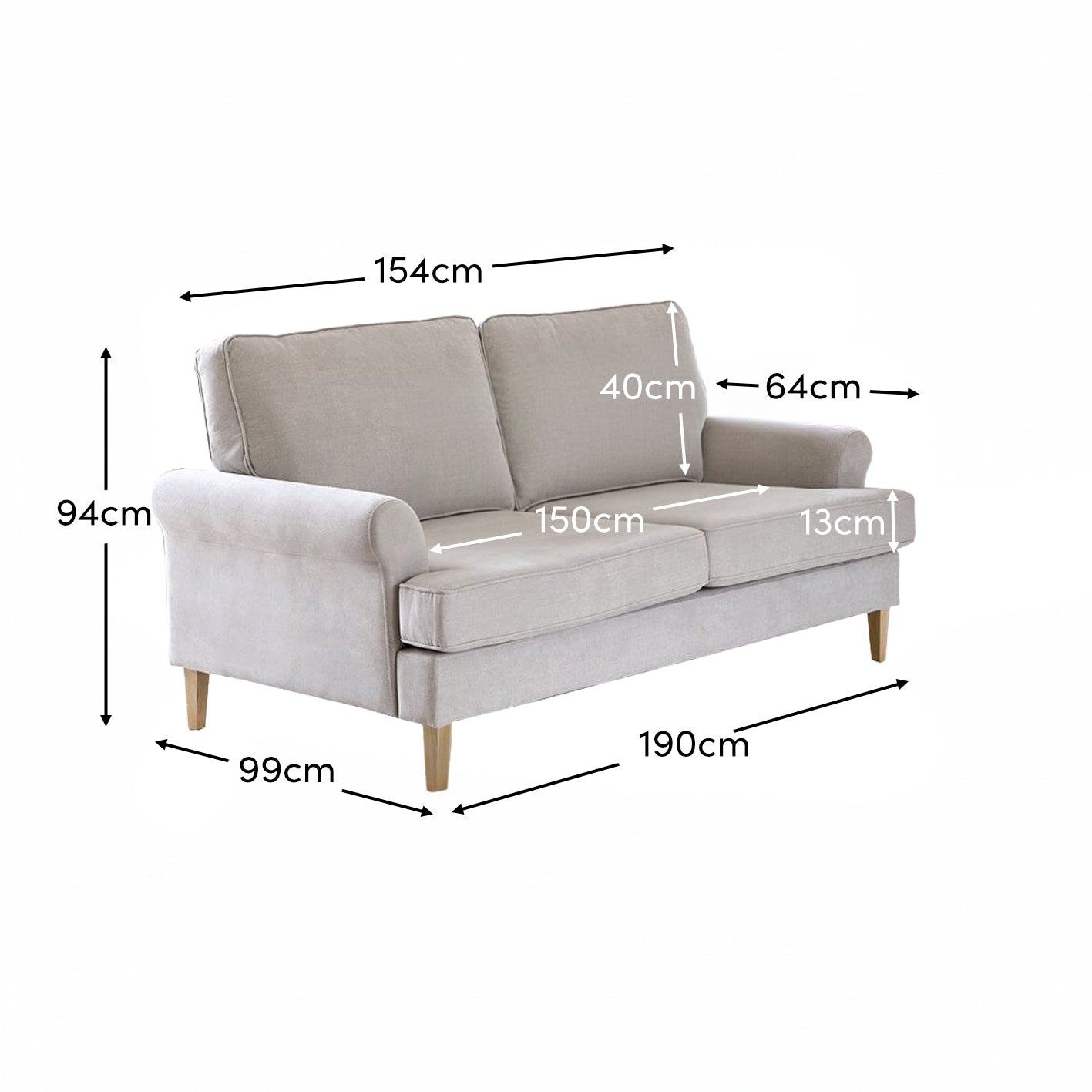 Annabelle medium sofa - 3 seater - Cloud Grey with Pale Oak Legs - Laura James
