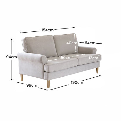 Annabelle medium sofa - 3 seater - Cloud Grey with Pale Oak Legs - Laura James