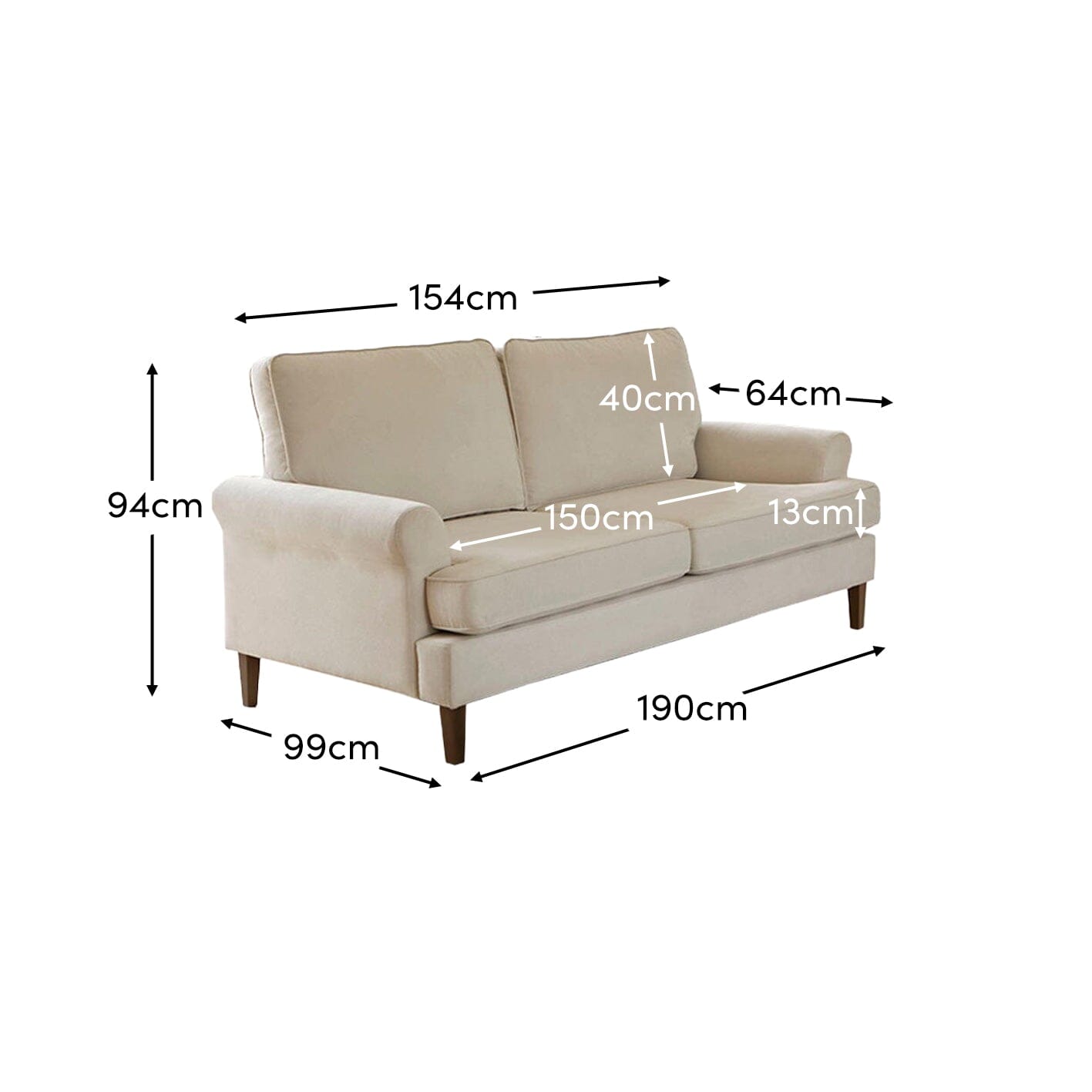 Annabelle medium sofa - 3 seater - Natural Ivory with Dark Oak Legs - Laura James