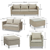 Aria 7 Seater Rattan Garden Sofa Set with Footstool & Coffee Table - Light Grey - Laura James 
