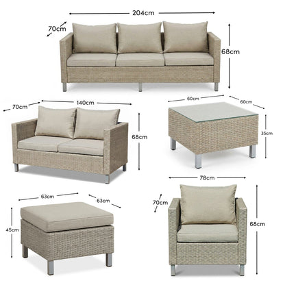 Aria 7 Seater Rattan Garden Sofa Set with Footstool & Coffee Table - Light Grey - Laura James 