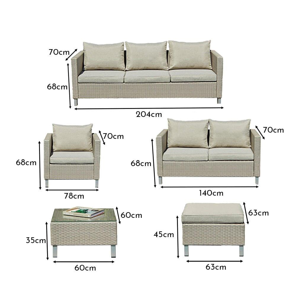Aria 7 Seater Rattan Garden Sofa Set - Light Grey - Laura James