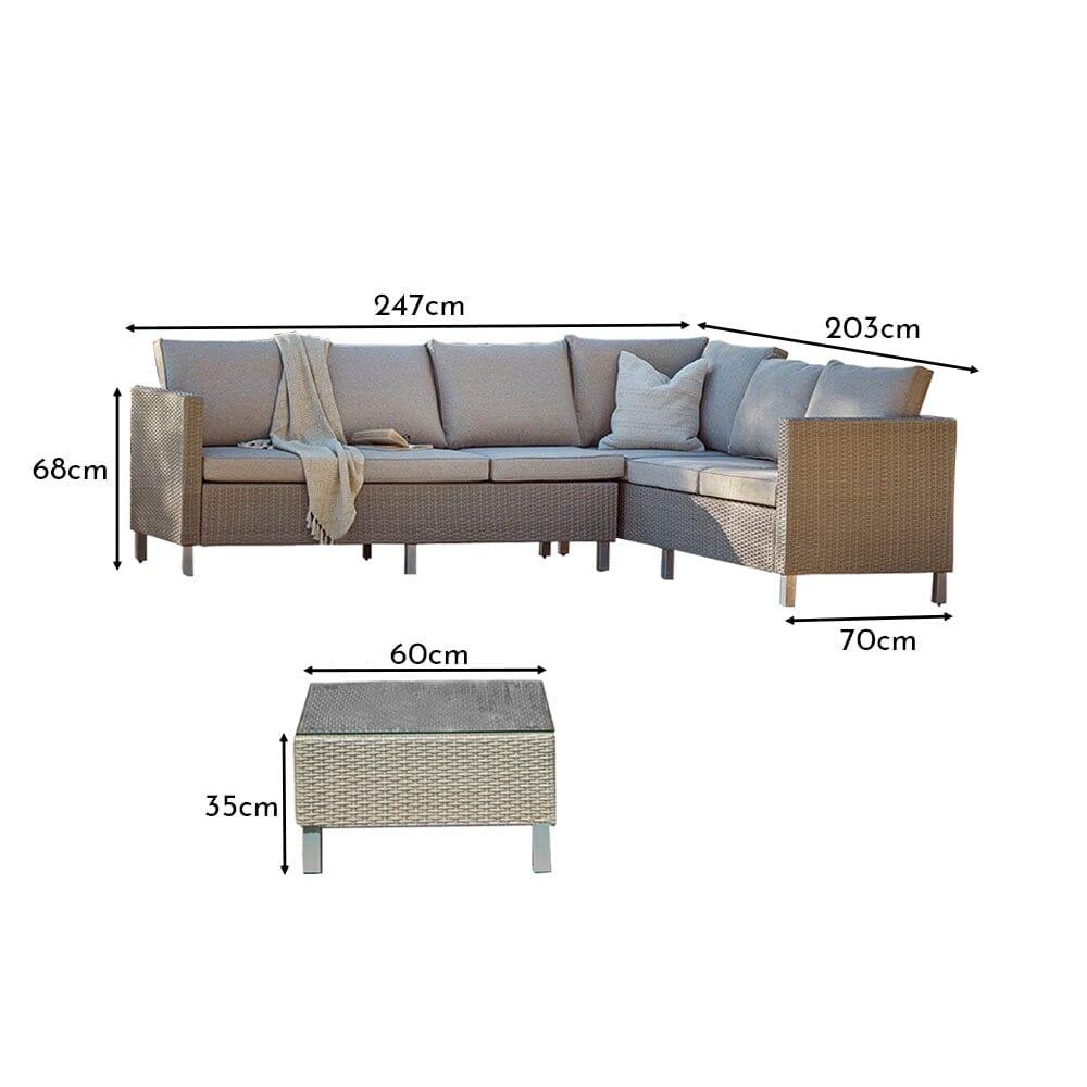 Aria extended garden corner sofa with coffee table - light grey - Laura James