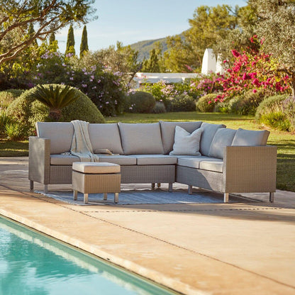 Aria Extended Garden Corner Sofa with footstool - Light Grey - Laura James