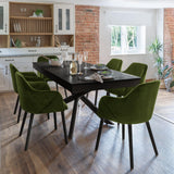 Amelia Black Dining Table Set - 6 Seater - Freya Fern Green Carver Chairs - Black Legs
 - Laura James