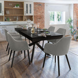 Amelia Black Dining Table Set - 6 Seater - Freya Fossil Carver Chairs with Black Legs - Laura James 