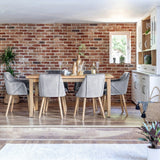 Ella 160cm Pale Oak Dining Table Set - 6 Seater - 4 Freya Dining Chairs with  2 Freya Armchairs - Mist Grey with Pale Oak Legs - Laura James
