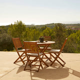 Ashby 4 Seater Round Wooden Garden Armchair Dining Set with Cream LED Premium Parasol  - 100cm - Laura James