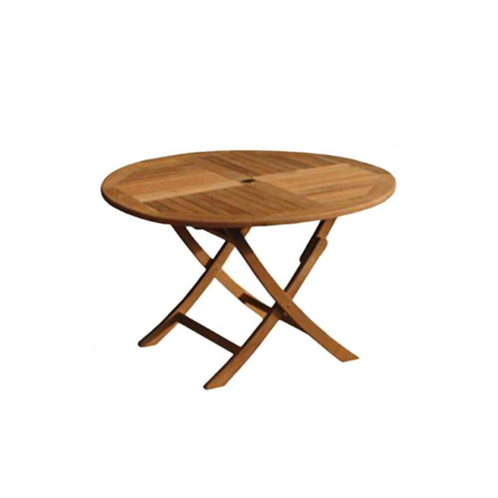 Ashby 4 Seater Round Wooden Garden Dining Set with Cream LED Premium Parasol  - 100cm