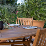 Ashby 6 Seater Round Wooden Dining Set and Cream Parasol - 130cm - Laura James