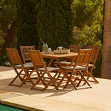 Ashby 6 Seater Wooden Rectangular Garden Dining Set with Cream Parasol- 150cm