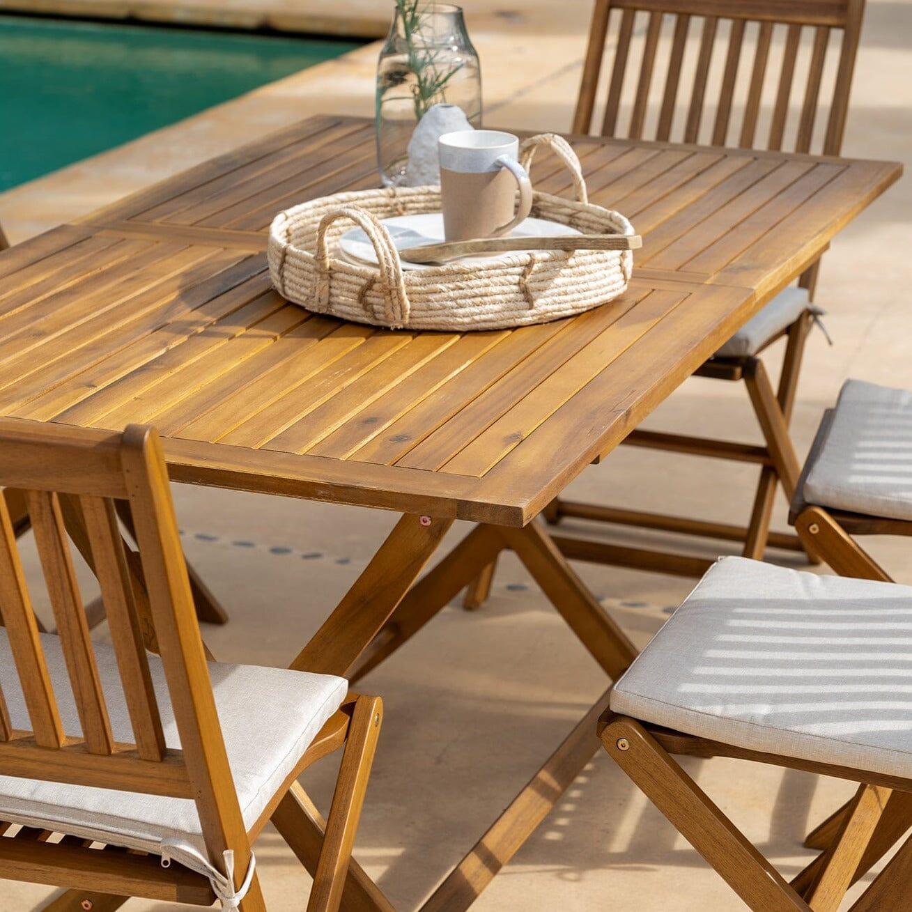 Ashby 6 Seater Wooden Rectangular Garden Dining Set with Cream Parasol- 150cm - Laura James