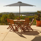 Ashby 6 Seater Round Wooden Garden Dining Set with Arms & Grey LED Premium Parasol  - 130cm - Laura James