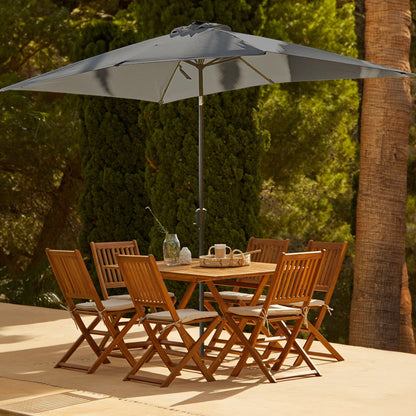 Ashby 6 Seater Wooden Rectangular Garden Dining Set with Grey LED Premium Parasol - 150cm - Laura James