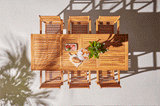 Aspen 6 Seater Wooden Garden Dining Set with Grey Parasol - 140cm to 200cm