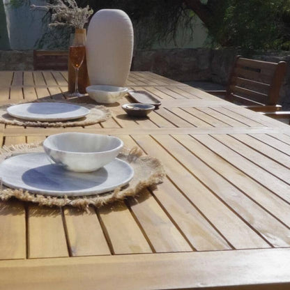 Aspen 6 Seater Wooden Extendable Garden Dining Set with Grey LED Premium Parasol  - 160cm to 240cm