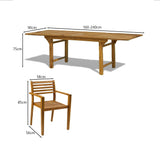 Aspen 6 Seater Wooden Extendable Garden Dining Set with Cream LED Premium Parasol  - 160cm to 240cm