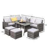 Aston Rattan Corner Sofa Set Polywood Top - 9 Seater - Grey - Laura James