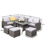 OUTLET - Aston 9 Seater Rattan Corner Sofa Set with Glass Table Top - Grey