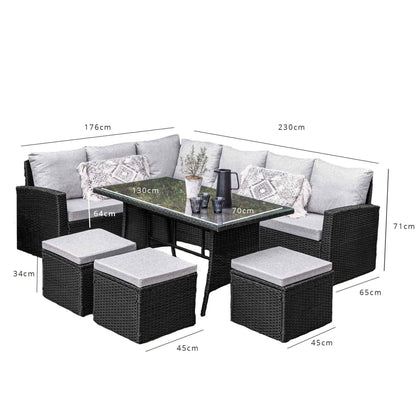 Aston Outdoor Sofa Dining Set - 9 Seater - Black - Polywood Table Top - Laura James