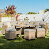 Aston Rattan Corner Sofa Set - 9 Seater - Natural Brown - Glass Table Top - Laura James 